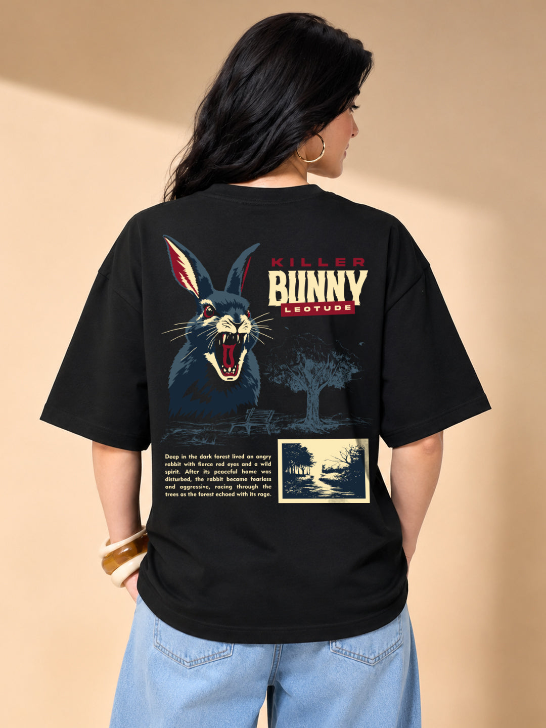 Leotude Women's Black Killer Bunny Premium T-Shirt