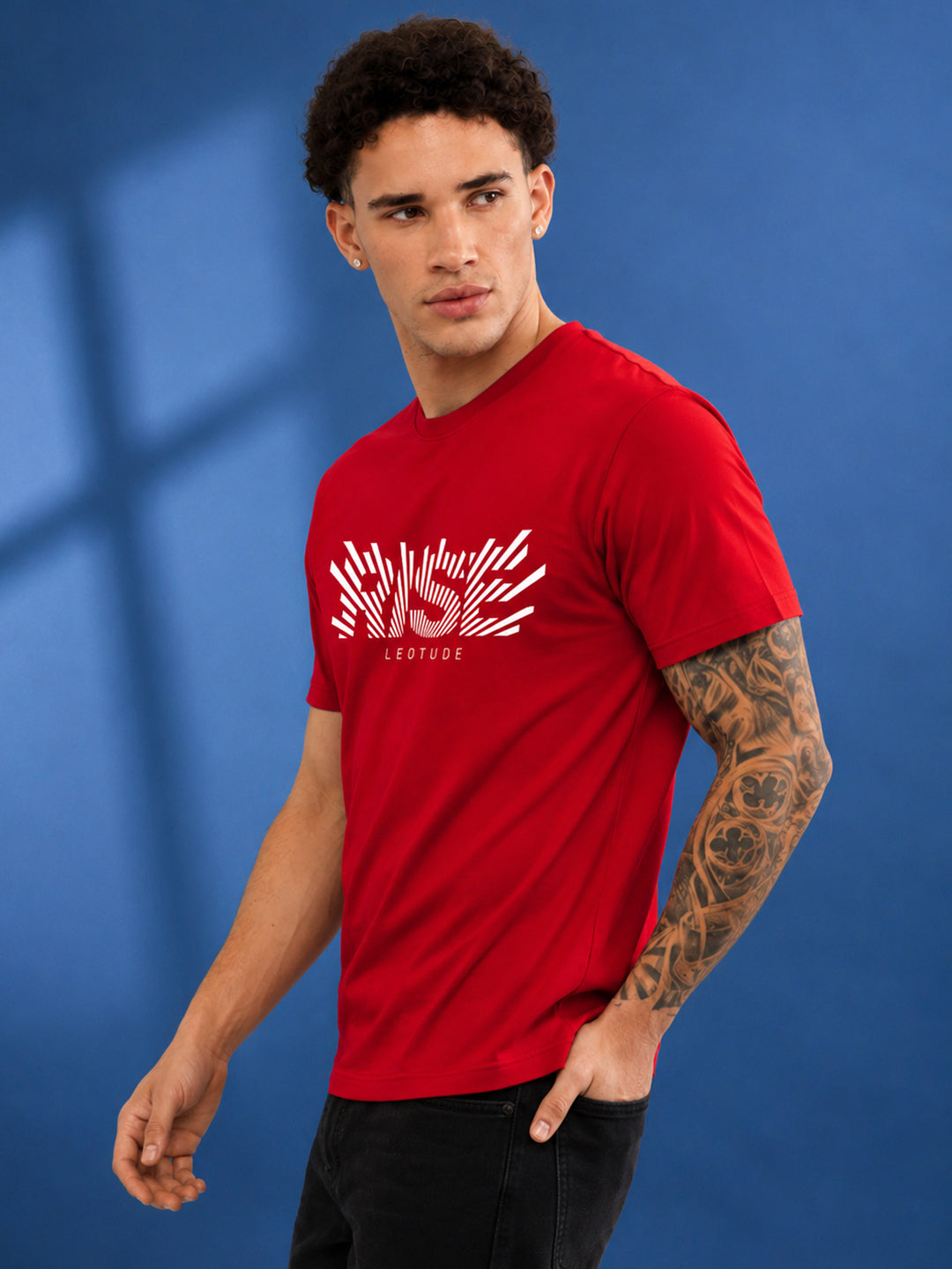 Leotude Men's Red Rise Printed T-Shirt