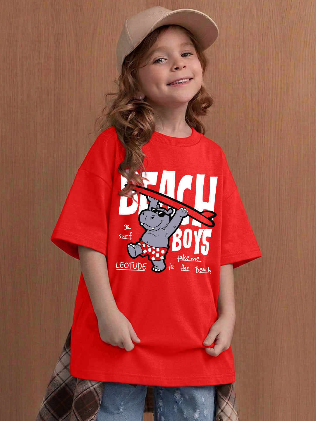 Leotude Girls' Red Beach Boys Printed T-Shirt