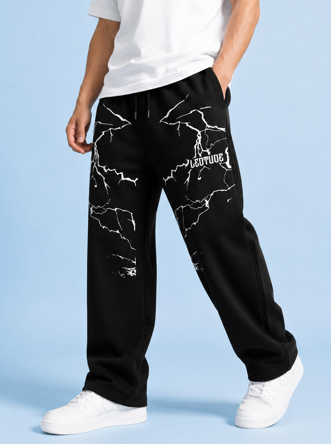 Leotude Men's Black Shockwave Premium Trackpants
