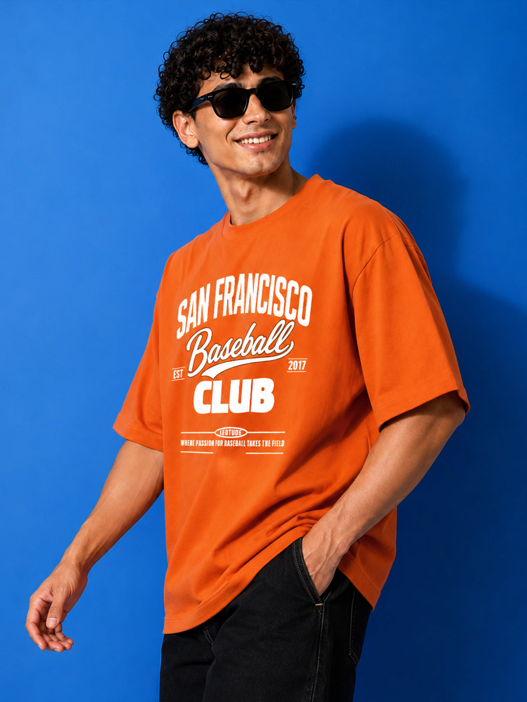 Leotude Men "San Francisco Baseball Club" Orange Oversized T-Shirt