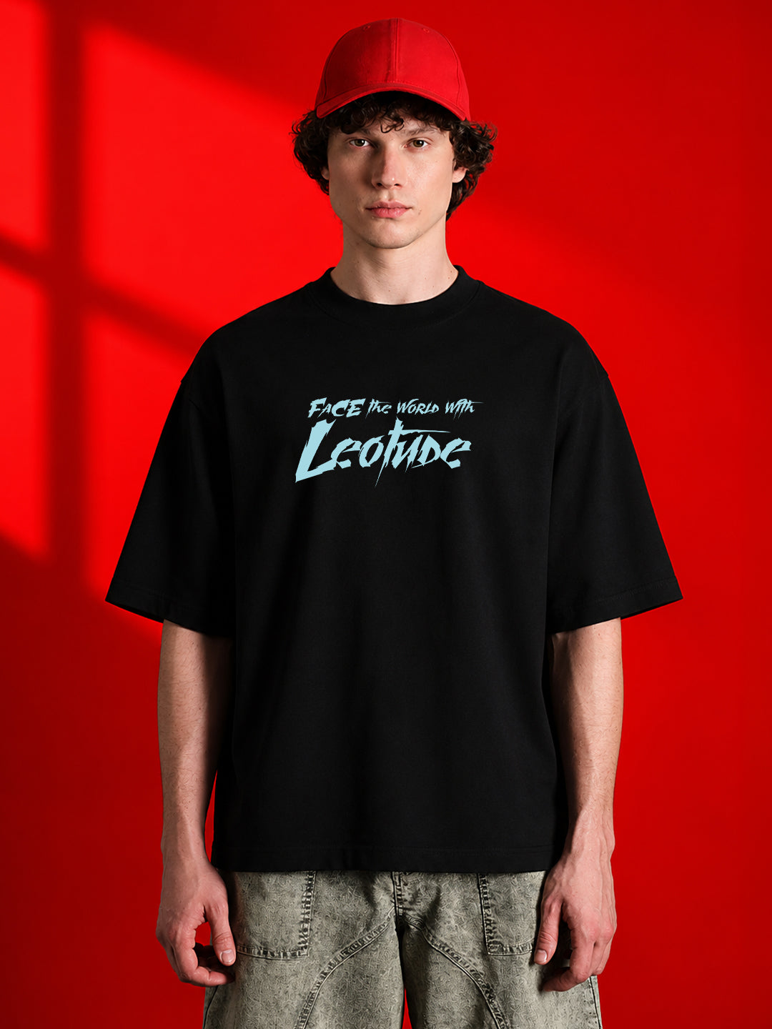 Leotude Black Faces Printed Oversized Tshirt for Men
