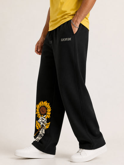 Leotude Men's Black Sunflower Premium Trackpants