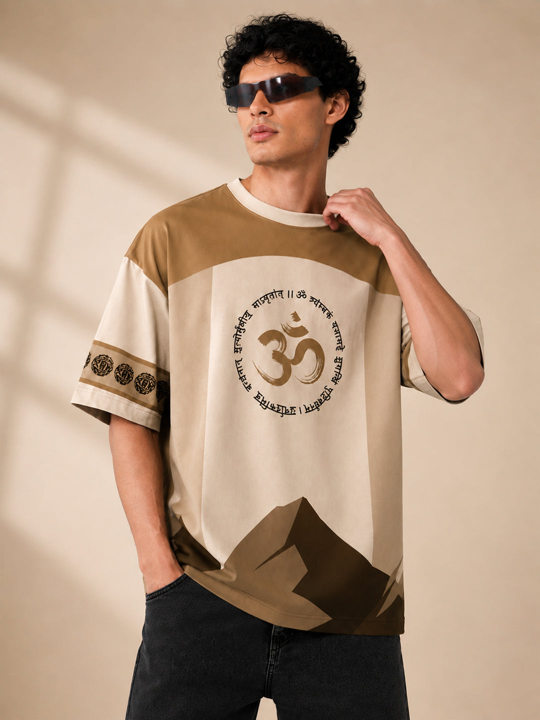 Leotude Men's Beige Premium Mahadev Printed T-Shirt