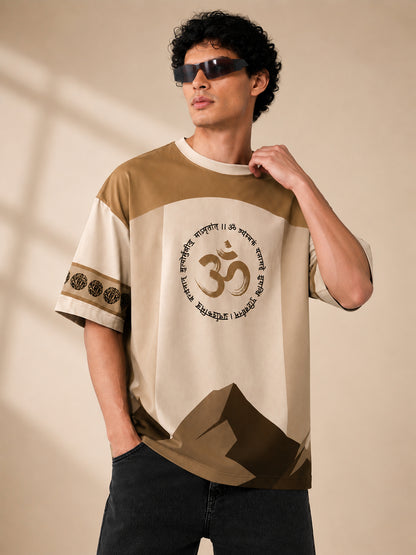 Leotude Men's Beige Premium Mahadev Printed T-Shirt