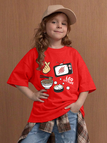 Leotude Girls' Red Leo Littles Printed T-Shirt