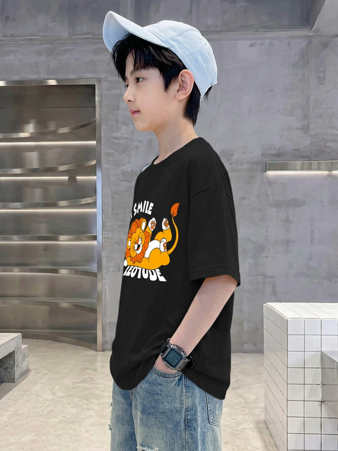Leotude Boys' Black Just Smile Printed T-Shirt