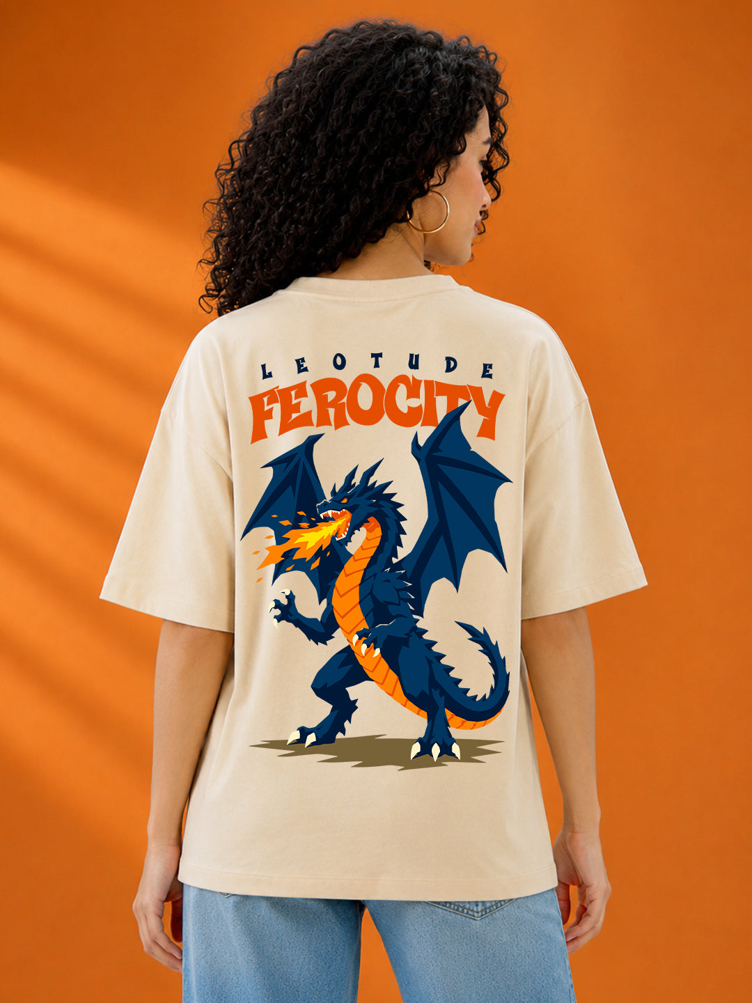 Leotude Women's Beige Ferocity Dragon Premium T-Shirt