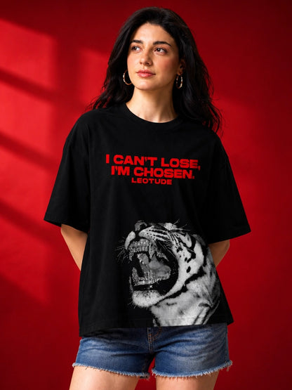 Leotude Black Chosen Printed Oversized Tshirt for Women