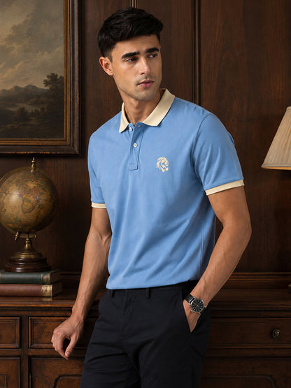 Leotude Men's Sky Blue Contrast Collar Polo T-Shirt