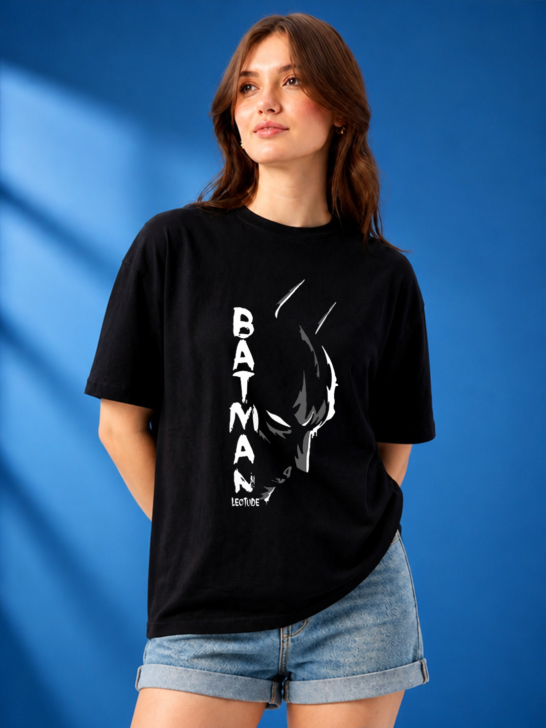Leotude Bat Hero Graphic Oversized T-Shirt — Women's Black Streetwear Tee