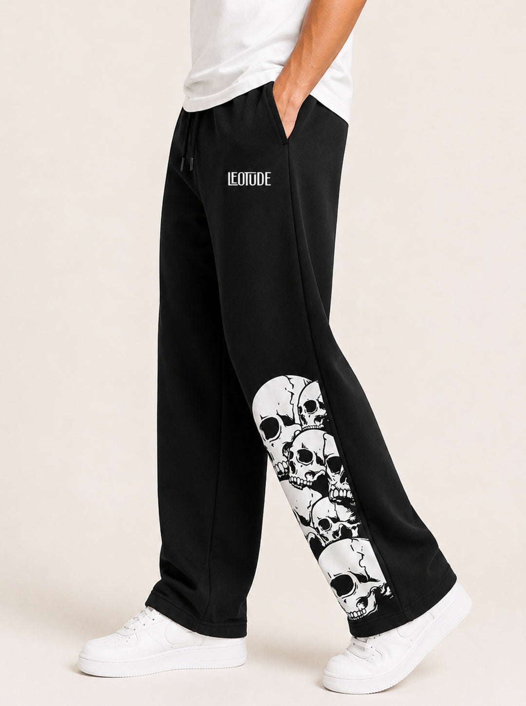 Leotude Men's Black Skull Premium Trackpants
