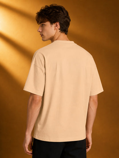 Leotude Men's Beige Dope Printed Oversized T-Shirt