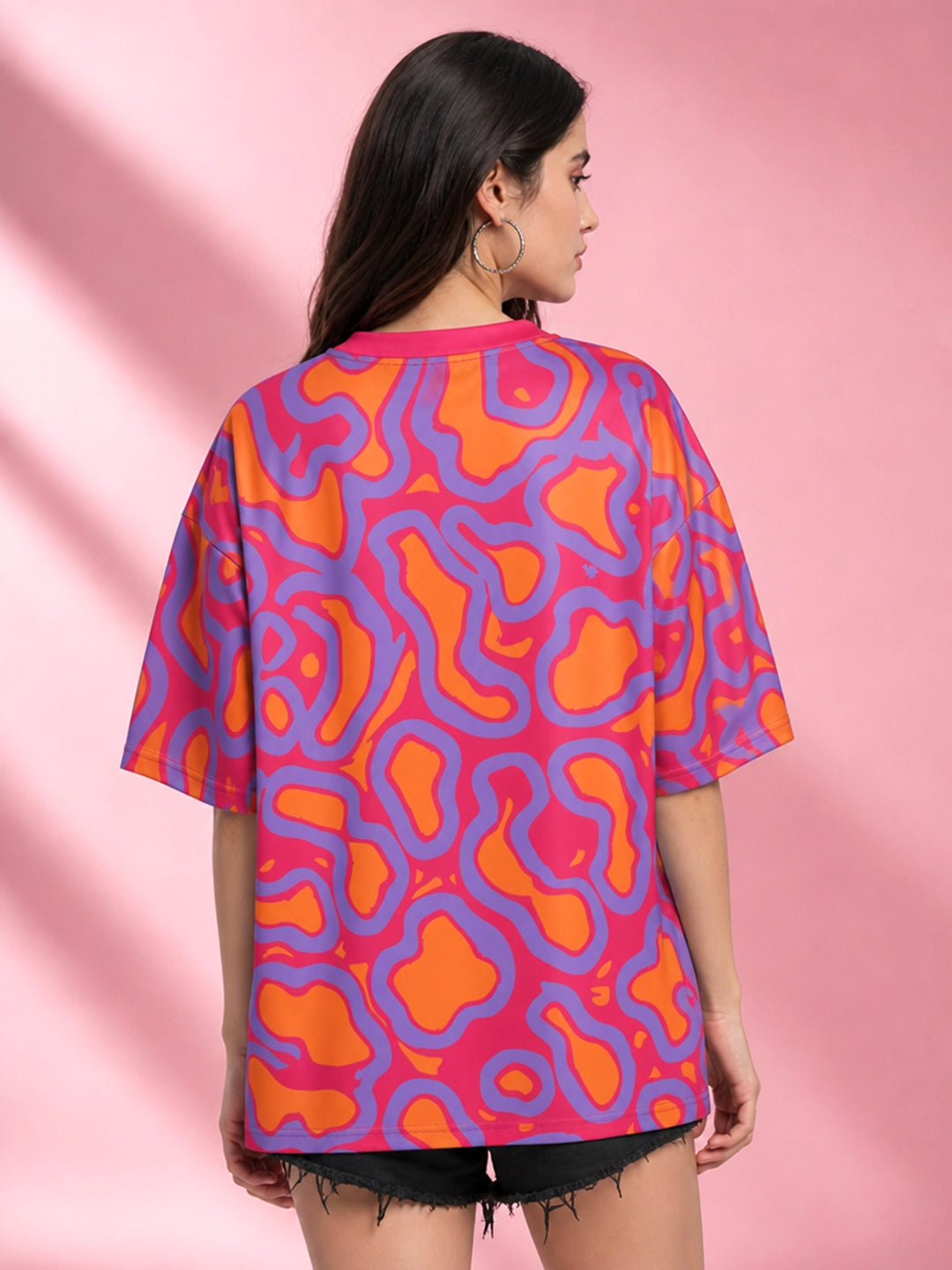 Leotude Women's Pink Funkwave Printed T-Shirt