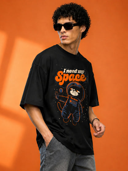 Leotude Men "I Need My Space" Printed Oversized T-Shirt — Black Streetwear Tee