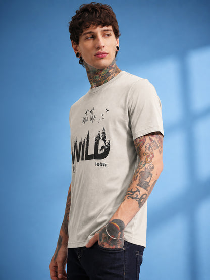 Leotude Men's Aluminium Grey Into The Wild Printed T-Shirt