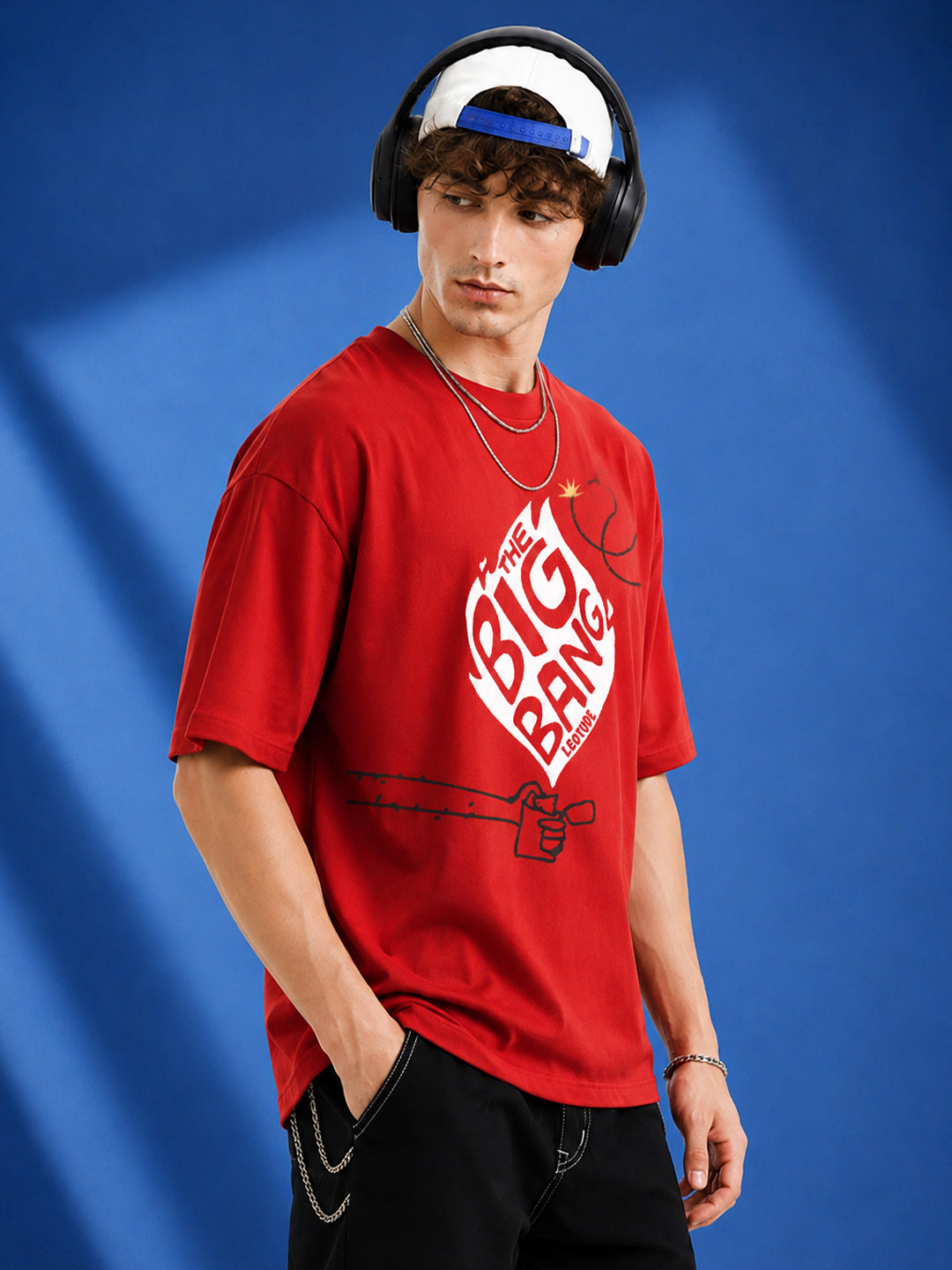 Leotude Men "The Big Bang" Red Oversized T-Shirt