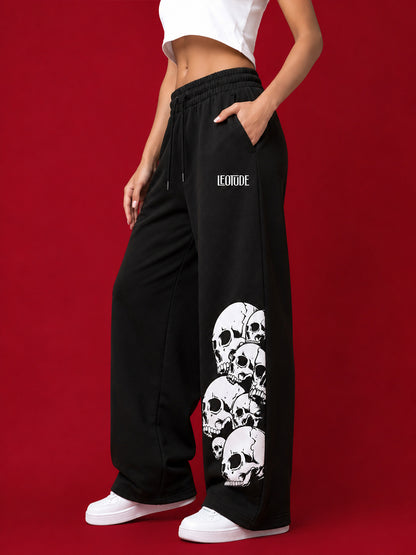 Leotude Women's Black Skull Premium Trackpants