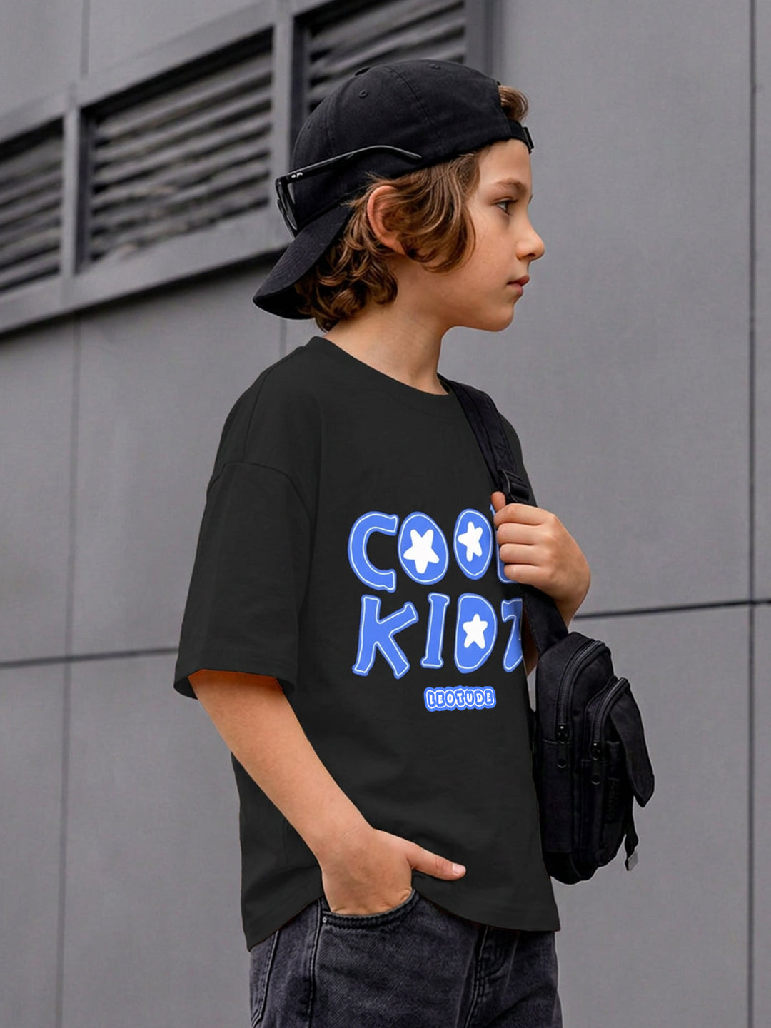 Leotude Boys' Black Cool Kidz Printed T-Shirt