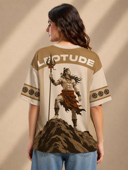 Leotude Women's Beige Mahadev Printed T-Shirt
