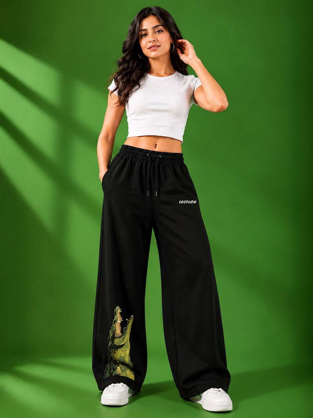 Leotude Women's Black Crocodile Premium Trackpants
