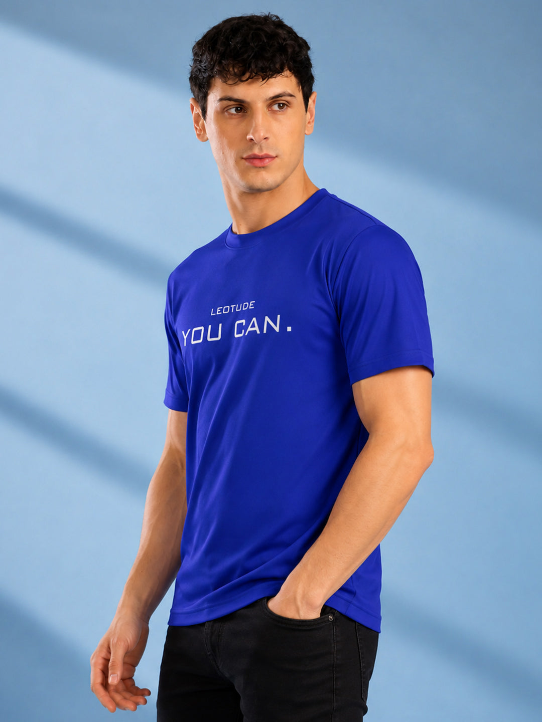 Leotude Blue You Can Printed Regular Fit Tshirt for Men