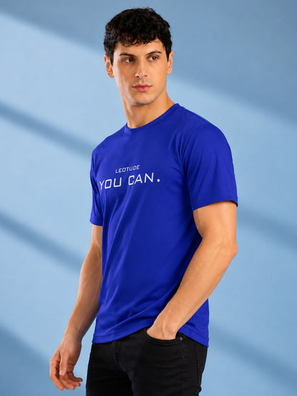 Leotude Blue You Can Printed Regular Fit Tshirt for Men