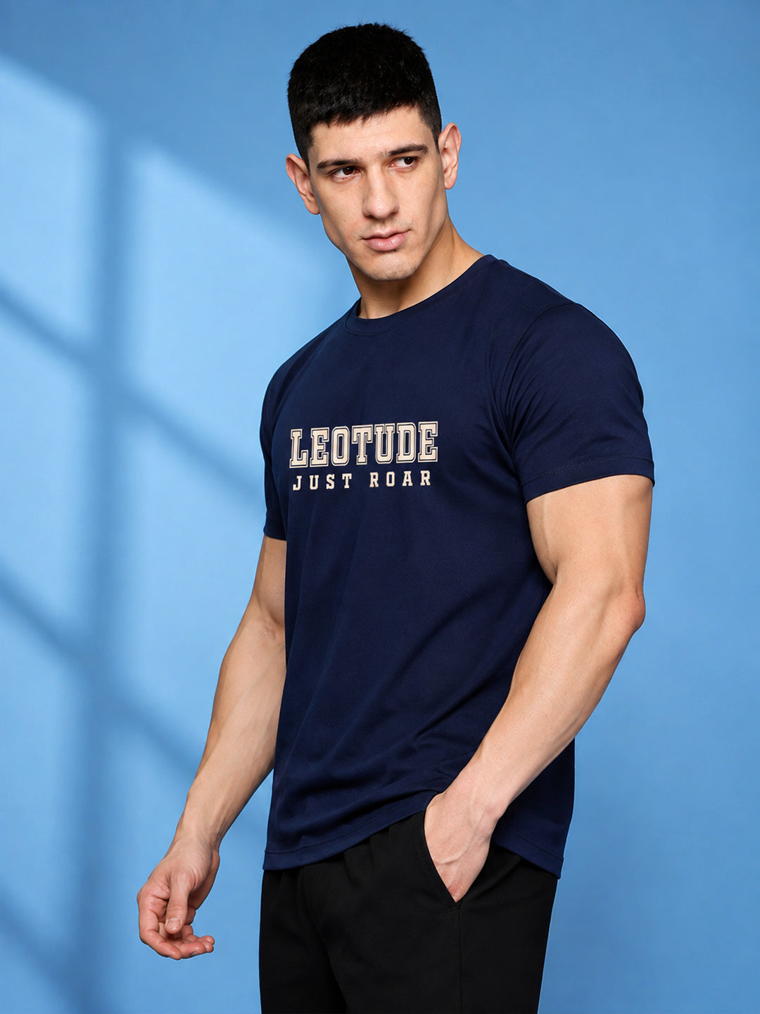 Leotude Men's Navy Blue Varsity Printed T-Shirt