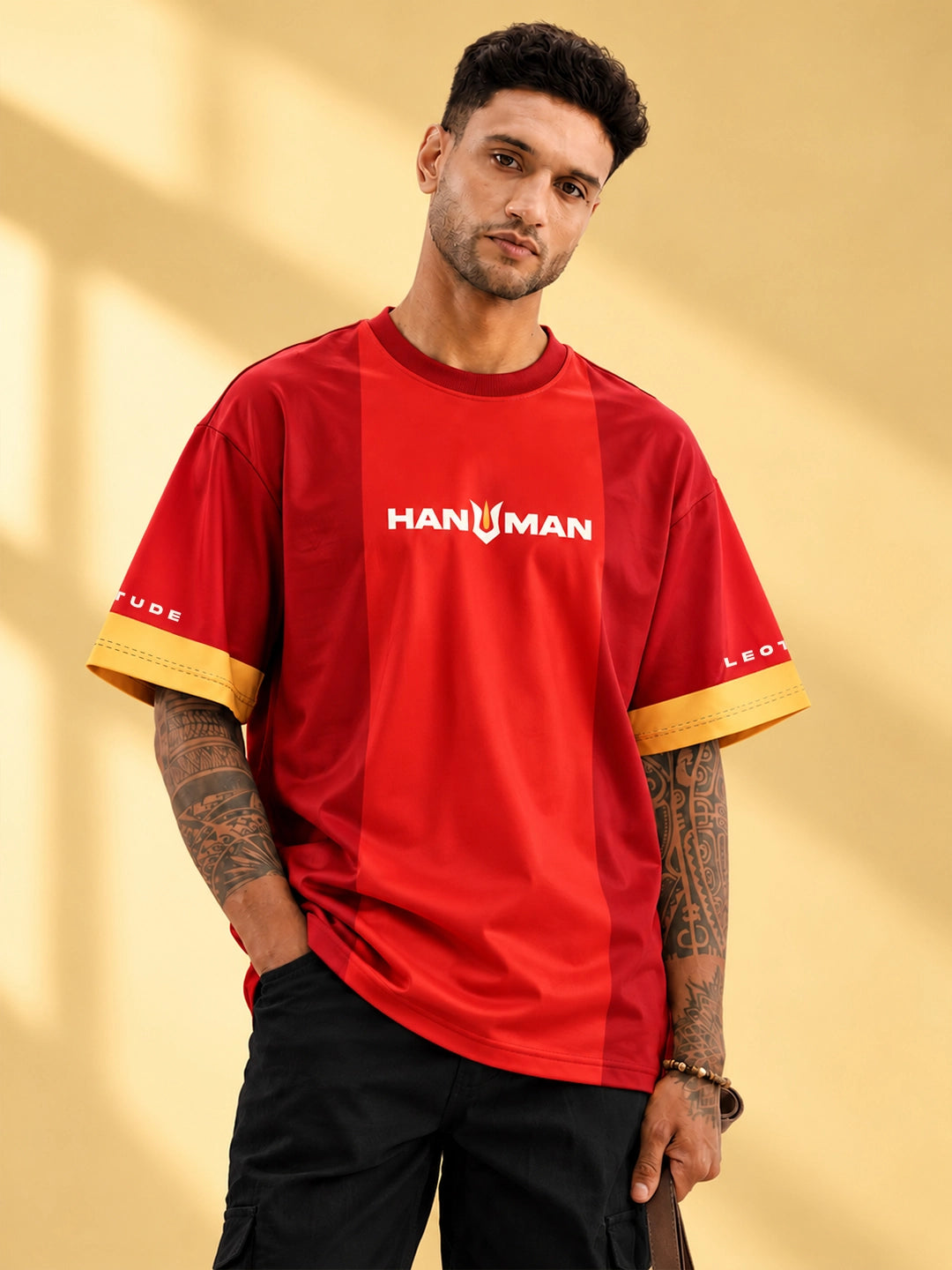 Leotude Men's Red Hanuman Printed T-Shirt