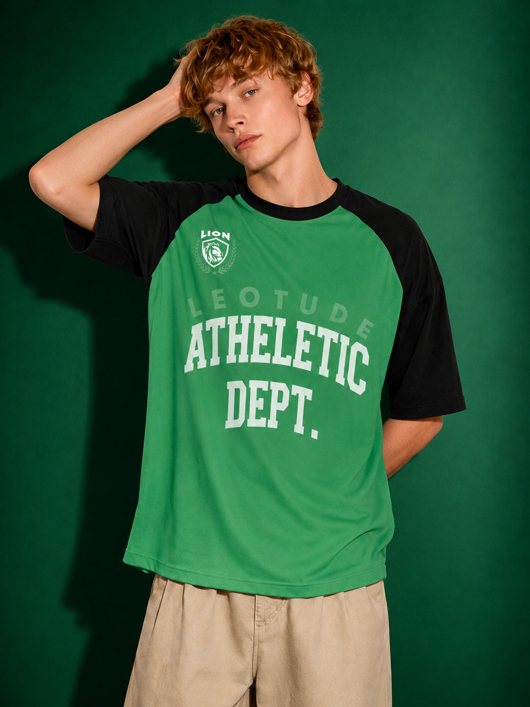 Leotude Men's Green Athletic Dept Raglan Oversized T-Shirt