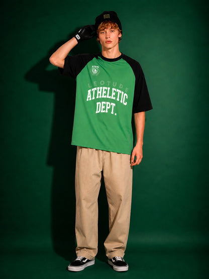 Leotude Men's Green Athletic Dept Raglan Oversized T-Shirt