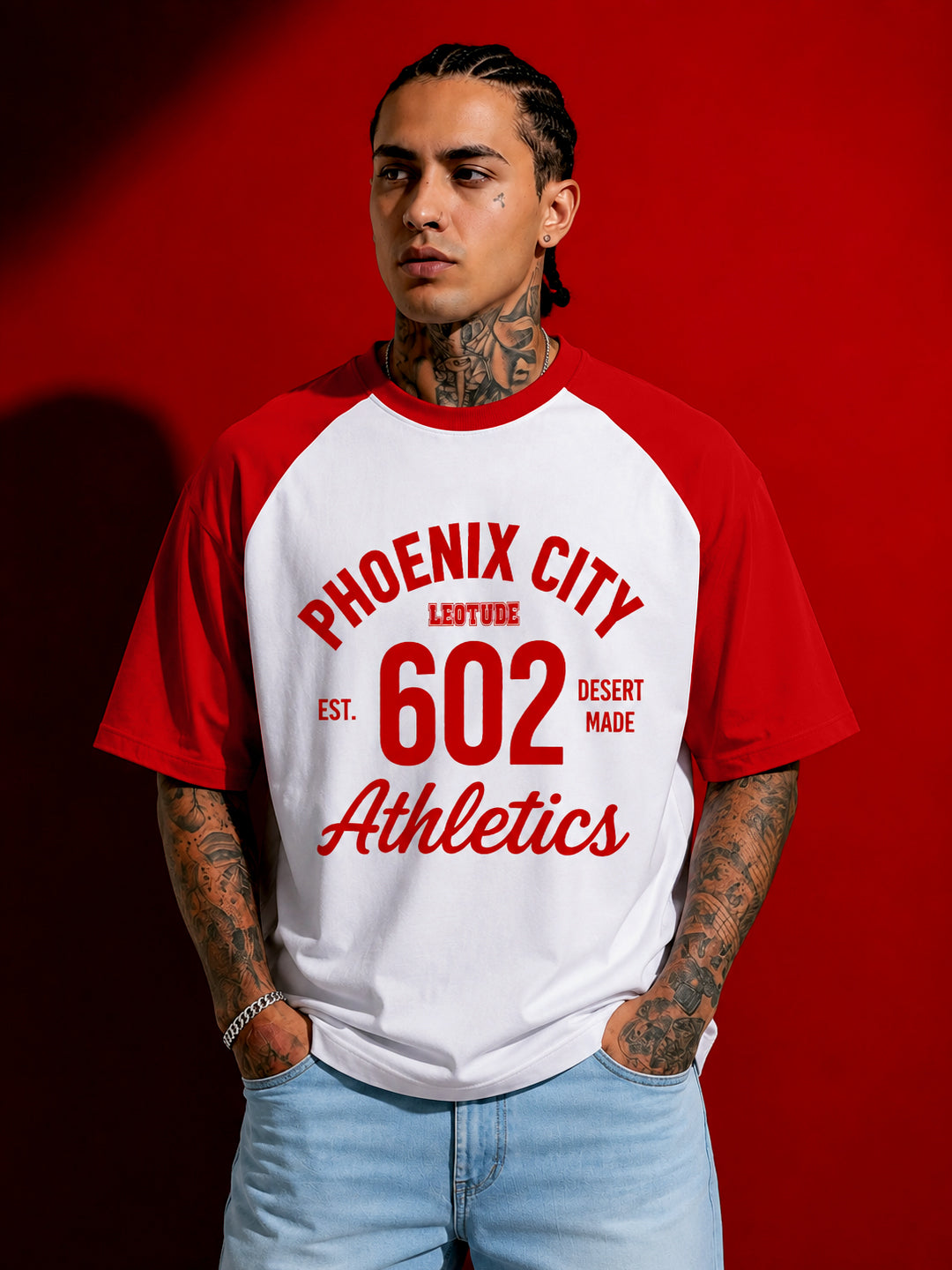 Leotude Men's White Phoenix City Raglan Oversized T-Shirt