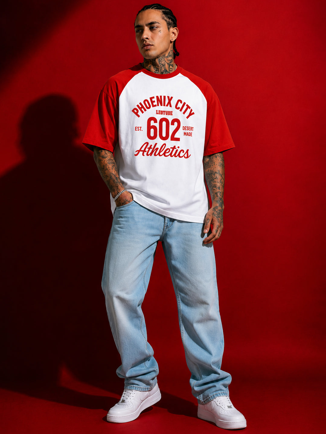 Leotude Men's White Phoenix City Raglan Oversized T-Shirt