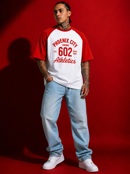 Leotude Men's White Phoenix City Raglan Oversized T-Shirt