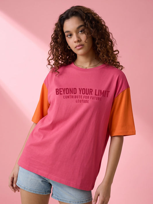 Leotude Women's Pink Beyond Your Limit Oversized T-Shirt