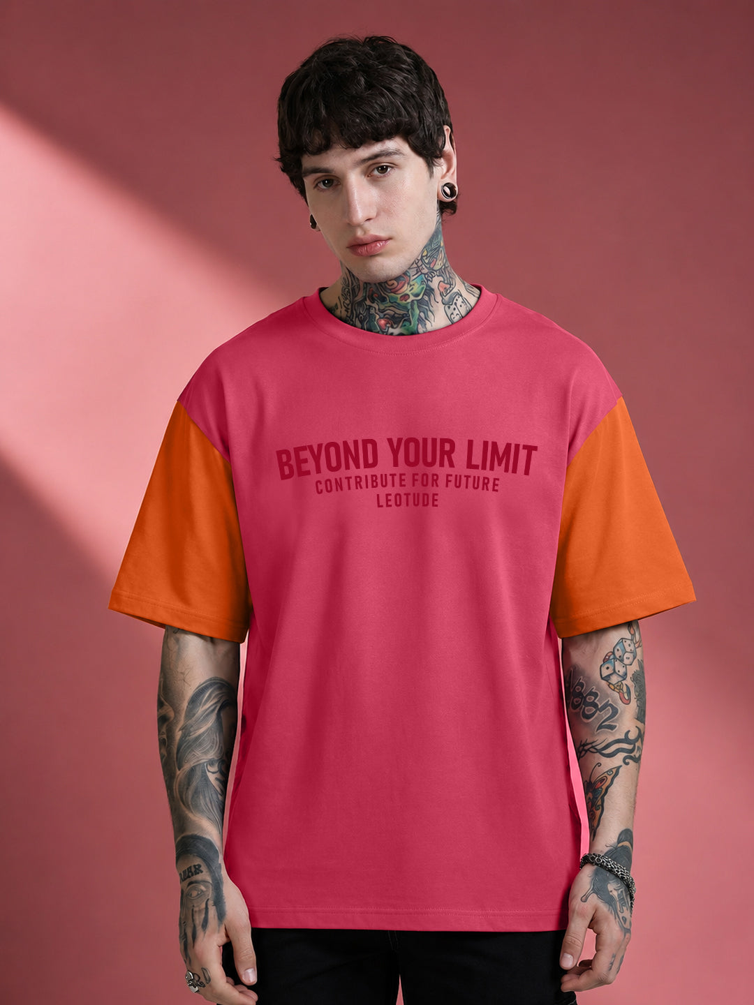 Leotude Men's Pink Beyond Your Limit Oversized T-Shirt