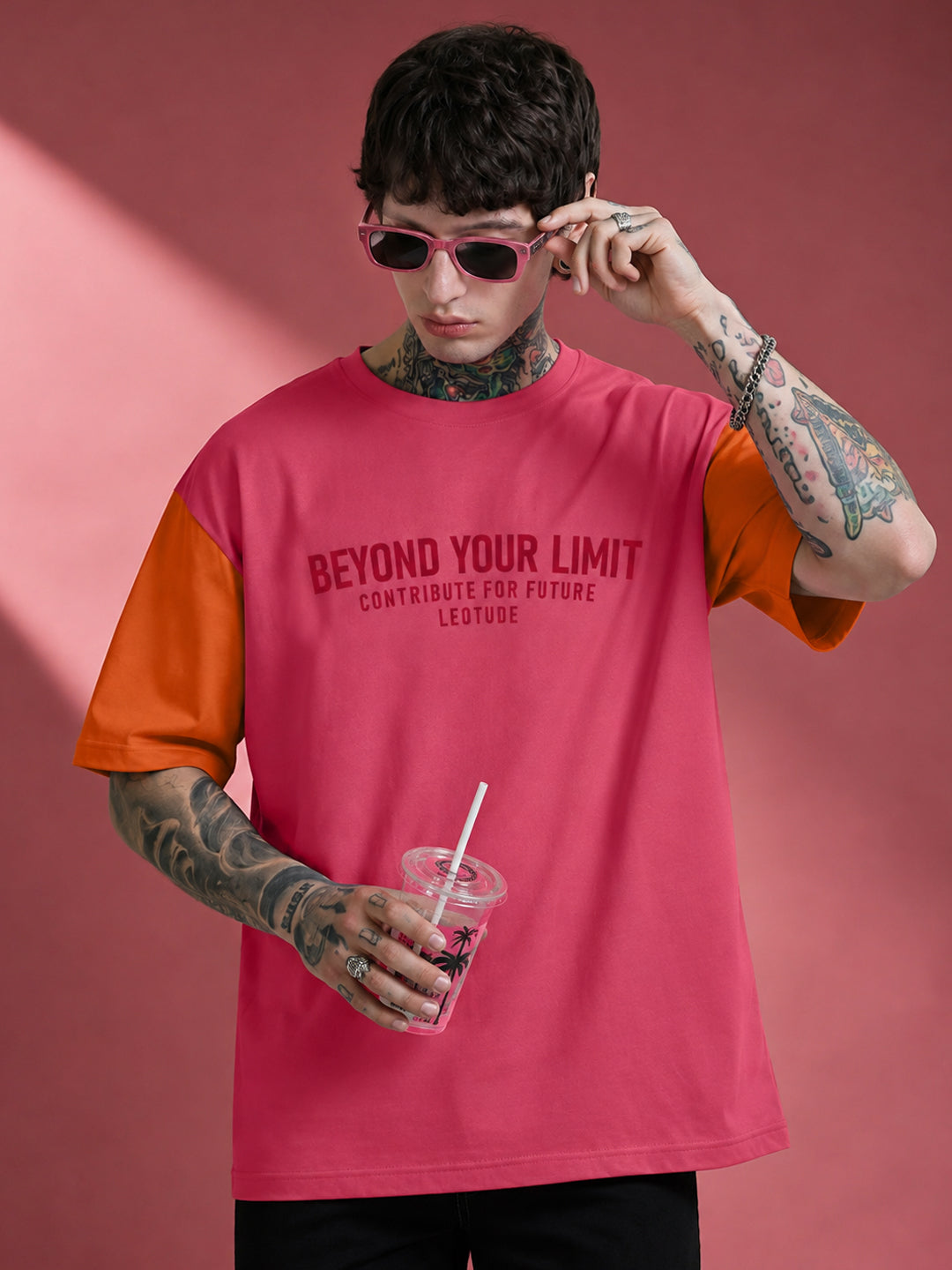 Leotude Men's Pink Beyond Your Limit Oversized T-Shirt