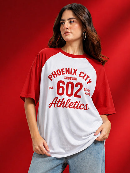 Leotude Women's White Phoenix City Raglan Oversized T-Shirt