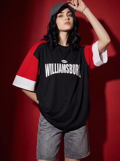 Leotude Women's Black Williamsburg Panelled Oversized T-Shirt