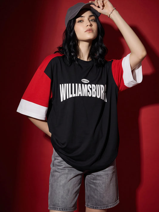 Leotude Women's Black Williamsburg Panelled Oversized T-Shirt