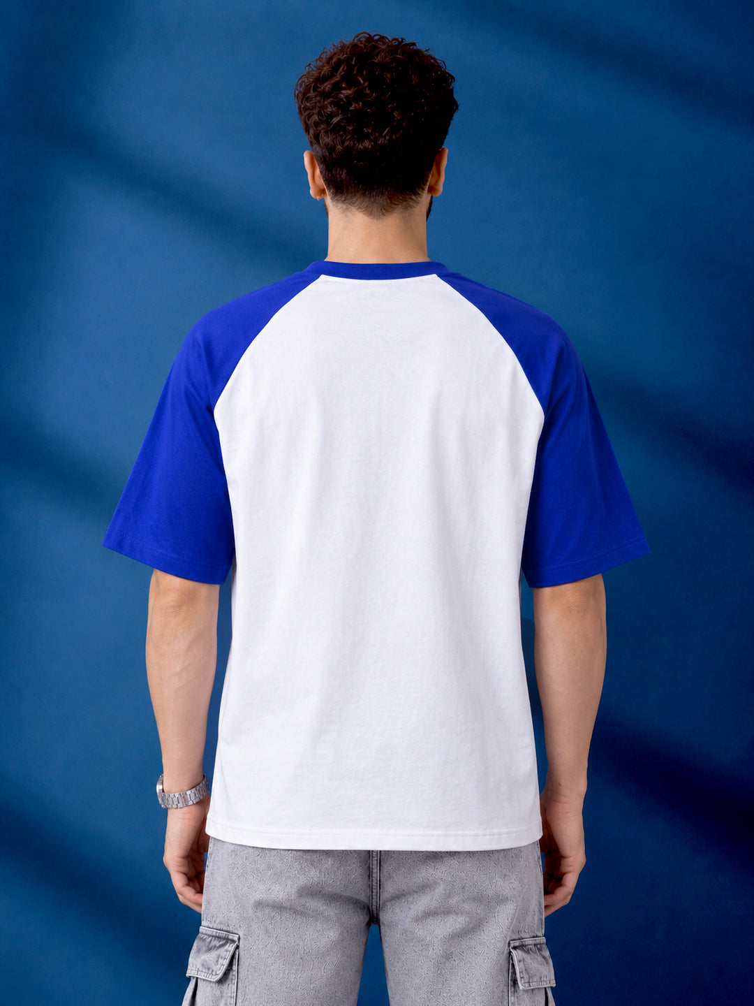 Leotude Men's "Phoenix City" Printed Raglan T-Shirt — White & Blue Oversized Tee