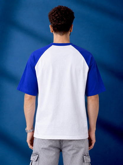 Leotude Men's "Phoenix City" Printed Raglan T-Shirt — White & Blue Oversized Tee