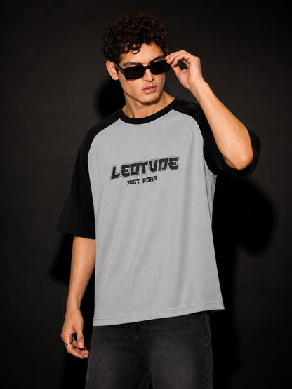 Leotude Men's Grey Just Roar Raglan Oversized T-Shirt