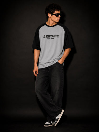 Leotude Men's Grey Just Roar Raglan Oversized T-Shirt