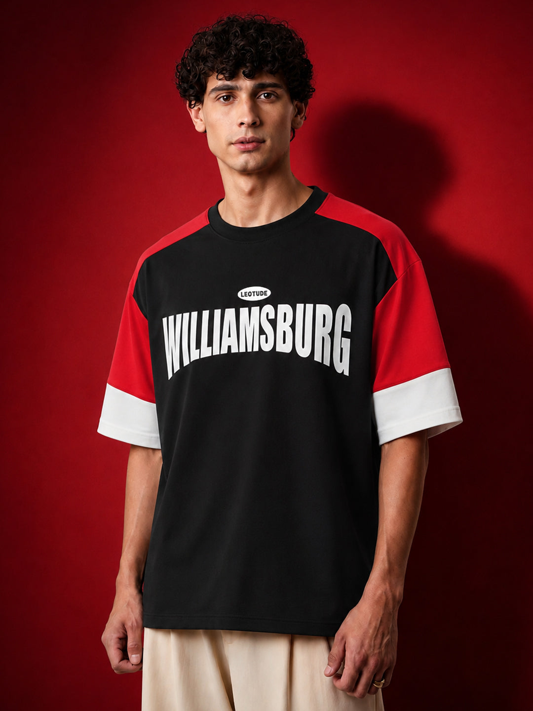 Leotude Men's Black Williamsburg Panelled Oversized T-Shirt