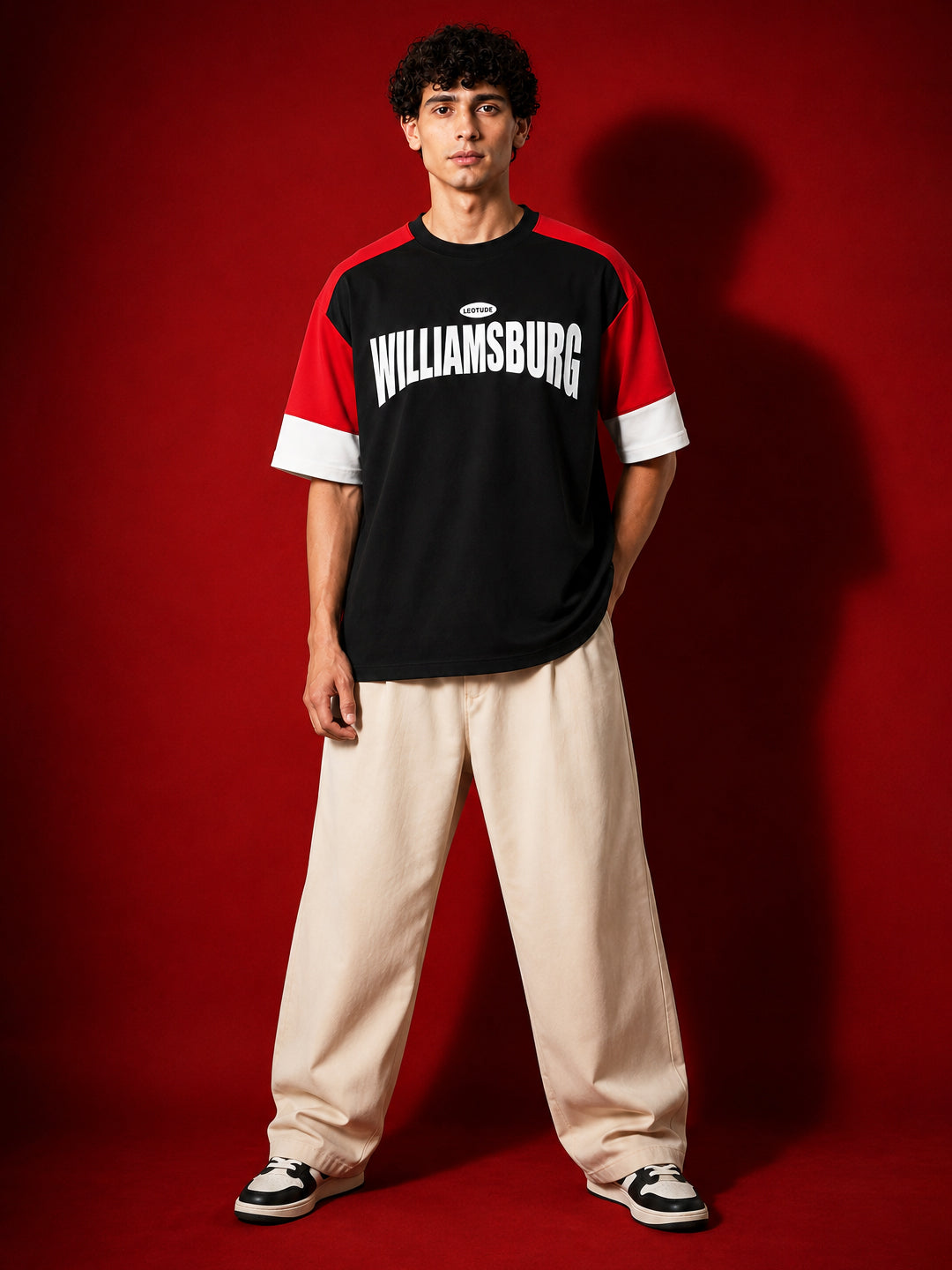 Leotude Men's Black Williamsburg Panelled Oversized T-Shirt