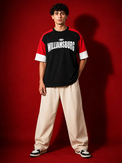 Leotude Men's Black Williamsburg Panelled Oversized T-Shirt