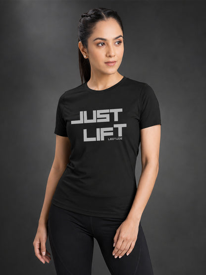 Leotude Women's Black Just Lift Printed T-Shirt