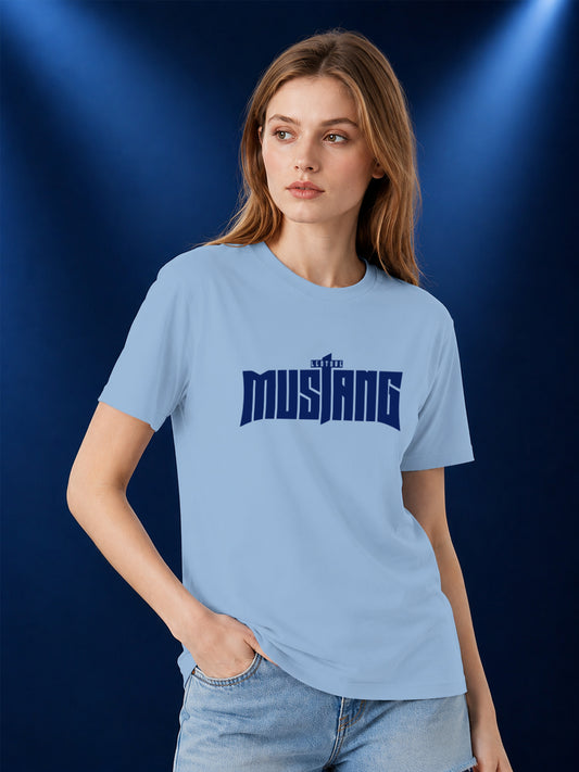 Leotude Women's Light Blue Mustang Printed T-Shirt