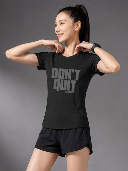 Leotude Women's Black Don't Quit Printed T-Shirt
